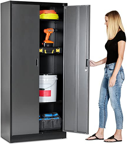 Fedmax Storage Cabinet 71 Inch, Steel Utility Cupboard with Locks & Adjustable Shelves for Garage, Office, Classroom and Kitchen - Silver