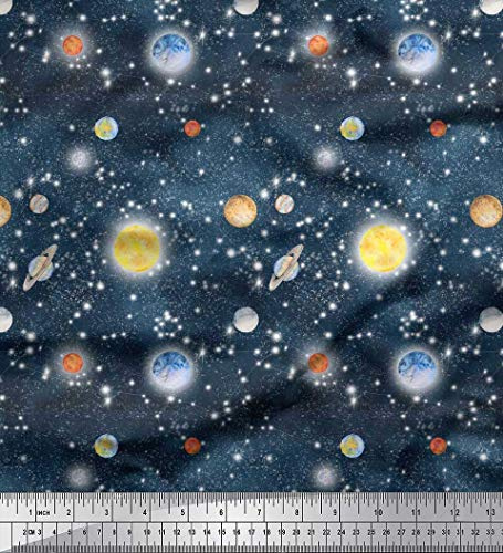 Soimoi Blau Baumwolljersey Stoff Planet & Sonne Galaxis Stoff drucken 1 Meter 58 Zoll breit