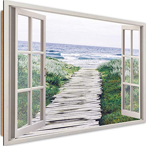 Stampa Arte Finestra con Vista Immagine da Parete Mare Natura Verde 90x60 cm