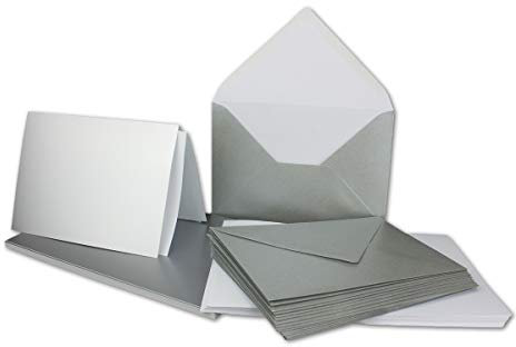 25x Faltkarten SET DIN A6/C6 mit Brief-Umschlägen in Silber - inklusive Einleger - 14,8 x 10,5 cm - Premium Qualität - FarbenFroh