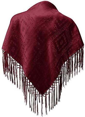 Seidentuch Dirndl-Trachtentuch Tuch 75 x 75cm Dirndltuch 100% Seide Fransentuch für Tracht Trachtenseidentuch mit Fransen Schultertuch Halstuch silk clouth beste Qualität, Farbe:dunkelrot
