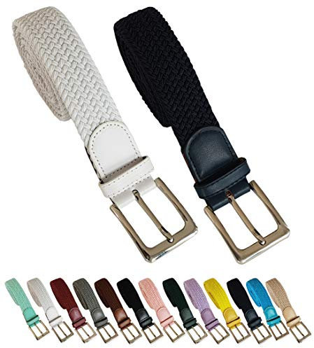 Cinturon Belt Unisex Elastischer Stoffgürtel Geflochtener Stretchgürtel Dehnbarer Gürtel für Damen und Herren. 2 Stück. Packung mit 2 Farben (blau schwarz braun) (120cm, weiß dunkelblau)