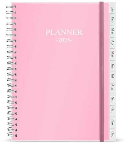 Planer 2021 Wochen- und Monatsplaner, A5 mit monatlichen Reitern, Rückentasche, elastischer Verschluss, flexibler Einband, Doppeldrahtbindung, 14.8 × 21 cm, rosa