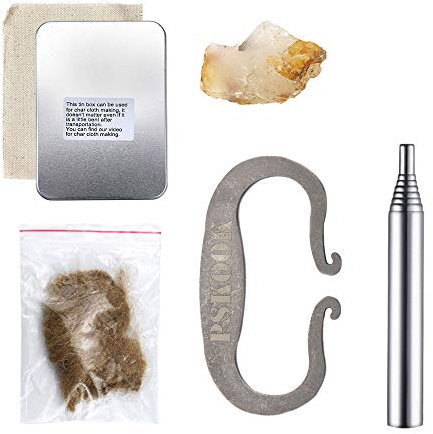 PSKOOK Flint Steel Striker Kit mit Pocket Below Primitive Fire Starter Englisch Flint Stone Steel Striker- traditioneller handgeschmiedeter Feuerstarter(TYP 3)