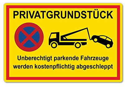 Privatgrundstück Schild unberechtigte parkende Fahrzeuge werden kostenpflichtig abgeschleppt 20 x 30 cm aus stabiler PVC Hartschaumplatte 3mm mit UV-Schutz von STROBO