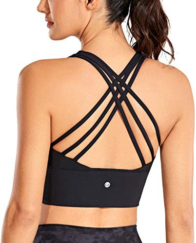 CRZ YOGA Damen Longline Sport-BH Ohne Bügel Gepolstert Bra Top Wirefree Padded Yoga Crop Tops Schwarz S