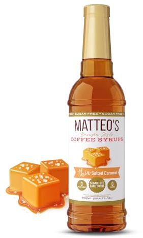 Matteo's Sugar Free Coffee Flavoring Syrup, Salted Caramel, Delicious Coffee Syrup, 0 Calorie, 0 Sugar Coffee Syrups, Keto Friendly, 25.4 Oz, 1-Pack