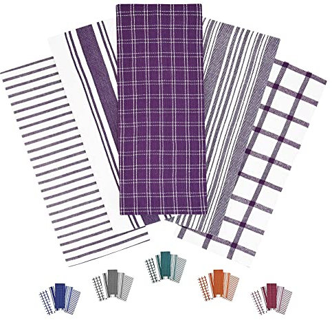 Trade Fountain Tea Towels - Pack of 5 Tea Towels for Kitchen Accessories - 50 X 70 CM Kitchen Towels - Extra Absorbent Dish Cloth - 100% Pure Cotton (PURPLE)