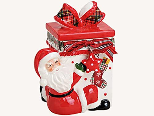 meindekoartikel Keksdose mit Nikolaus und Geschenken aus Keramik Klassisches Dekor Dose für Kandis Gebäck Bonbons (rot) B14 x H17 x T10cm
