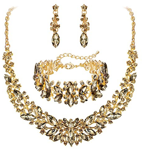 Clearine Hochzeit Braut Halskette Ohrringe und Armband Schmuck Set für Damen Kristall Marquise Cluster Halsband Champagner Gold Tone