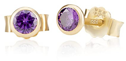 NKlaus Paar 4,0mm 333 Gelb Gold 8 Karat Ohrstecker Kristall Zirkonia Amethyst Butterfly Verschluss Damen Mädchen 3369