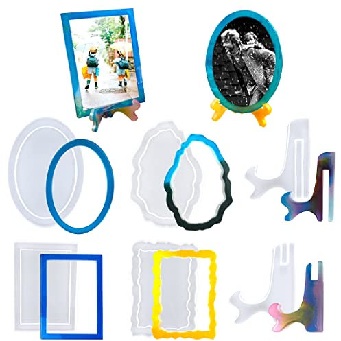 Voyyphixa 6PCS DIY Bilderrahmen Silikonformen Epoxidharz Formen Foto Ständer Kit, Fotorahmen Silikonform für Resin Rechteck Oval Welle Gießharz, Photo Frame Mold for Fotoshow