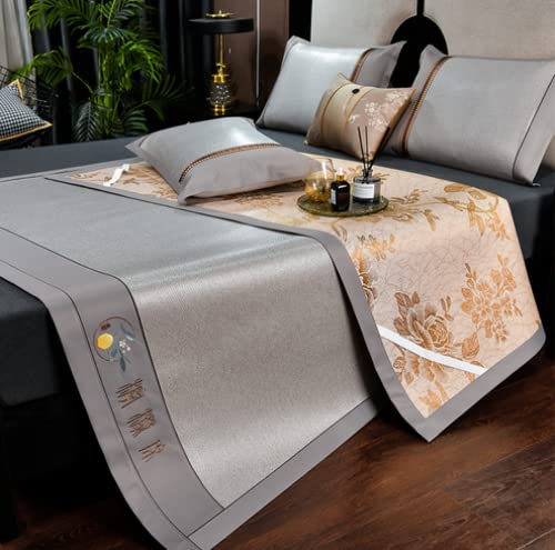 Sommer Schlafmatte, Faltbare Rattan Matratze Erfrischende Atmungsaktive Formaldehydfreie Kühlende Bettauflage für Heimschülerbett,Grey-120 * 200cm(47x79inch)