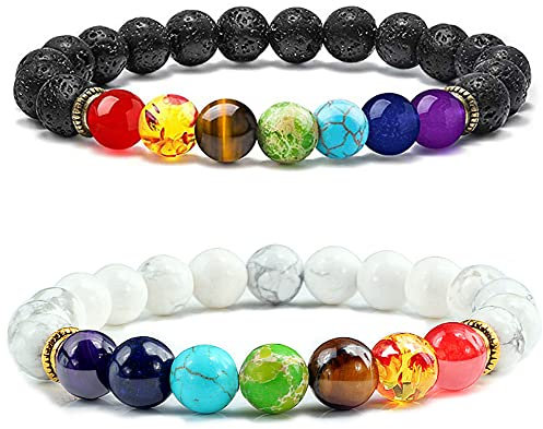 Senidea 7 Chakra Armband Edelstein Armbänder Natürliche Chakra Steine Lavastein Yoga Armband Healing Reiki Energietherapie für Damen Herren