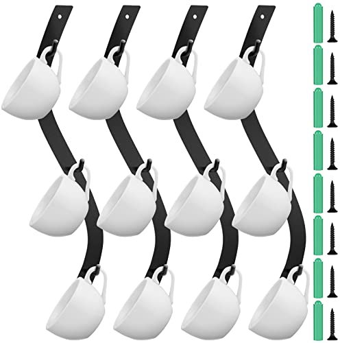4 Pack Wall Mounted Coffee Mug Rack With 12 Hooks - S Curve Metal Cup Holder for Bar, Kitchen, Corner Station Decor Display