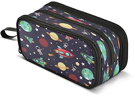 Große Kapazität Federmäppchen Weltraum Rakete Planeten Stern Astronaut 3 Fächer Stifttasche Tasche Halter Box für Büro College Schule tragbare Aufbewahrungstasche für Kinder