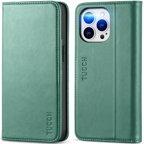 TUCCH Case for iPhone 14 Pro (6.1) 2022 5G, PU Leather Wallet Folio Flip Case and Cover with[RFID Blocking][Viewing Stand][Shockproof TPU][Card Holders] Compatible with iPhone 14 Pro, Myrtle Green