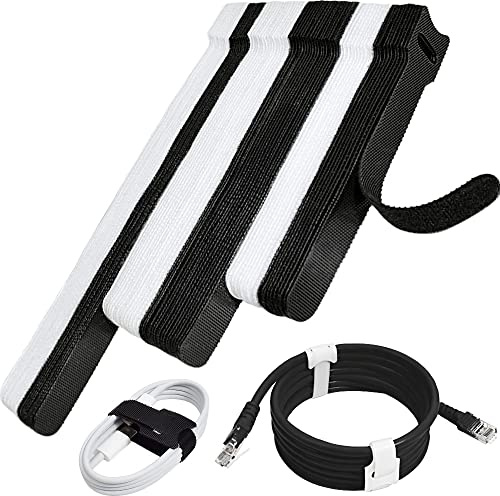 70pcs Cable Ties Reusable Black and White Wire Ties Cable Management Cord Ties Reusable for Electronics Hook and Loop Cable Ties for Computer 4 6 8 Inch
