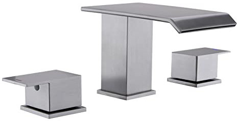 BEIYI Wasserfall Wannenarmatur Deckmontage Römische Wannenarmatur Gebürstetes Nickel 3 Loch Badewanne Wasserhahn Set mit 2 Griffen Hoher Durchfluss