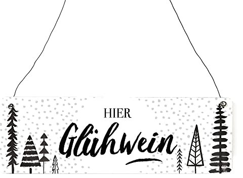 Interluxe Schild Holzschild - Hier Glühwein - Dekoschild Weihnachtsmarkt Glühweinstand Winter Adventszeit Weihnachtszeit