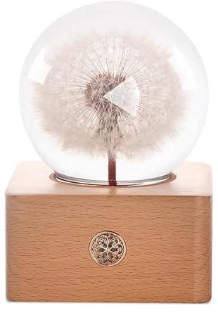 Forever Flower Lamp Romantic Gift. Real Flower Preserved in Resin and Encased in a Glass Dome on a Solid Beech Wooden Base. Everlasting Eternal Present Ambient Night Light Wife Girlfriend (Dandelion)