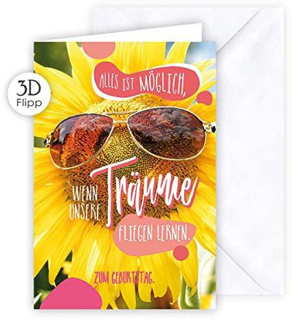 KE - Premium 3D Geburtstagskarte, DIN B6 Klappkarte inkl. Umschlag, Hochwertige und Einzigartige Sonnenblumen-Motiv Karte zum Geburtstag