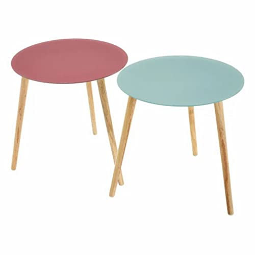JUANIO Set de 2 Tables Basses en Verre Coloris Rose/Bleu Clair- Longueur 40 x Profondeur 40 x Hauteur 40 cm