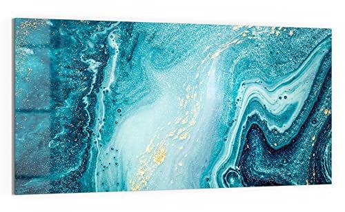 DEQORI Glasbild Echtglas | Motiv Meer aus Marmor | horizontal einteilig 100x50 cm | schöne Dekoration | Wandbild für Wohnzimmer, Schlafzimmer, Flur & Küche | moderne Wanddeko