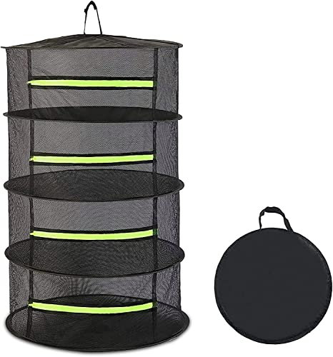 Forhome Red para Secar Hierbas, Secador Colgante de 4 Capas, Red Colgante de Malla Plegable, Red para Plantas de Hierbas con Cremalleras para Plantas, Verduras, Hierbas, Brotes (Negro)