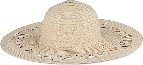 normani Damen Sonnenhut Strandhut mit großer Krempe - Sommerhut - Verstellbarer Strohhut mit Band und UV Schutz Farbe Malang Beige