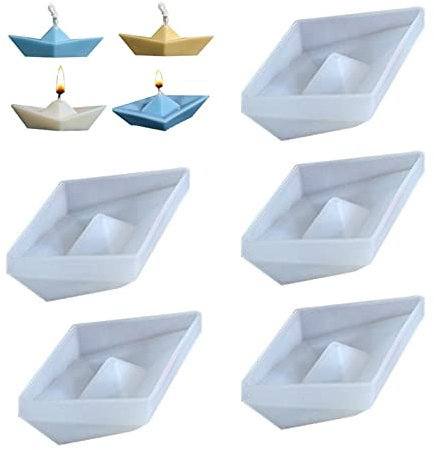 Silikonform Boot, 5 Stück 3D Origami Silikonform Schiff,DIY Silikonform Kerze Kerzenformen zum Gießen Kerzengießformen Kerzen Gießen Set