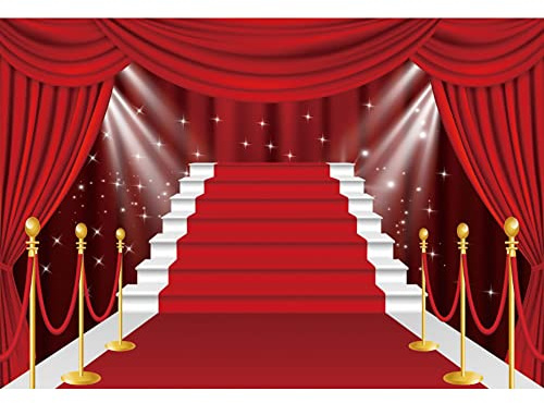 Ttincceer 3x2.5m Roter Teppich Podium-Hintergrund Superstar VIP wichtiger Gast der eine Auszeichnung erhält Fotografie-Hintergründe roter Stufenvorhang Männer Frauen Foto Requisite