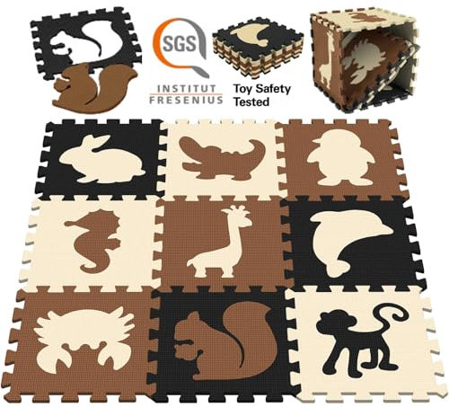 KOKOBOX Puzzlematte 30x30cm CE-Zertifiziert SGS Getestet Spielmatte Baby Kinder Krabbeldecke Turnmatte Teppiche Krabbelmatte Buchstaben Lernen Spielteppich Junge Eva Tier