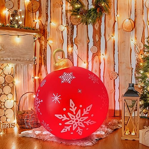 Aufblasbare Weihnachtskugeln, 60cm Riesige Weihnachten Aufblasbare Kugel mit Licht, Aufblasbare Weihnachtsdekoration für Draussen Balkon Terrasse Garten Outdoor (L)