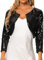 Allegra K Damen Pailletten Jacke Bolero Glitzernde Party Langarm Shrug Cardigan mit Offener Vorderseite Schwarz XS