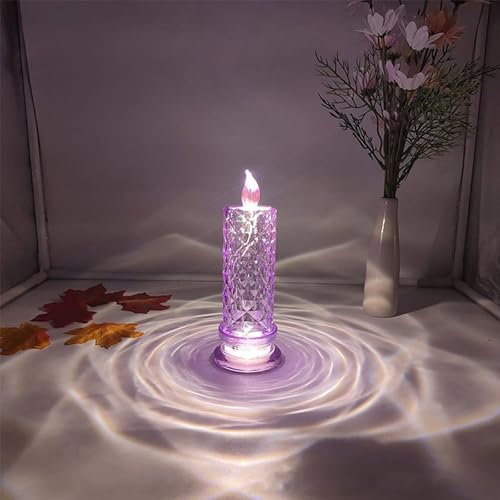 Realistic LED Candle Lights with Rose Shadow, Battery Operated Pillar Candles for Halloween, Christmas, Weddings & Festivals (Purple)
