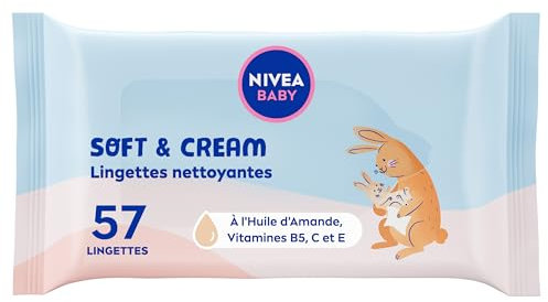 NIVEA BABY Lingettes Soft & Cream (1 x 57 pces), lingettes nettoyantes et apaisantes pour bébé & nourrisson, enrichies en Huile d'Amande 100% naturelle protectrice très douce