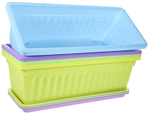 SUPVOX Lot De 4 Jardinières en Plastique avec Plateau 43 Cm Légères Et Portables pour Lintérieur Et Lextérieur