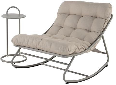 Grand patio schaukelstuhl outdoor mit Beistelltische und Kissen, Schaukelliege Wetterfester Relaxstuhl aus Metall für Garten, Wohnzimmer, Hof, Terrasse und Balkon, bis 150kg Belastbar-Champagnerfarben
