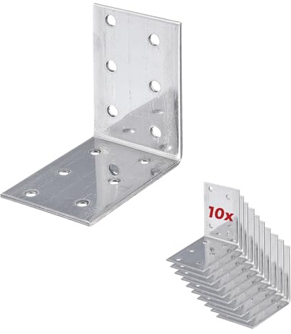 10 x siwitec Lochplattenwinkel 60 x 60 x 40 mm, Edelstahl, Holzverbinder mit Korrosionsschutz, Winkeleisen, Winkel 90 Grad, Winkelprofil gelocht, Winkel Edelstahl