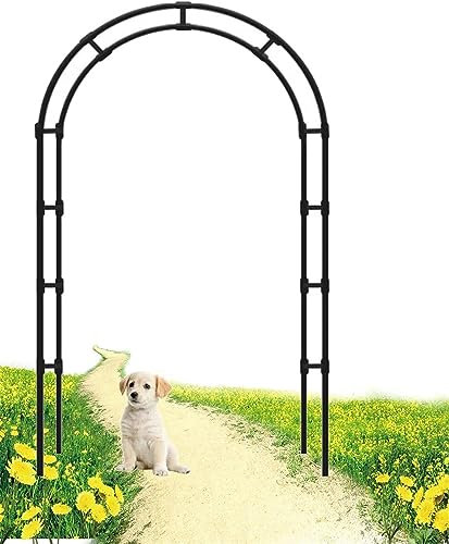 GueTTO Rosenbogen aus Metall Schwarz Verzinkt Hochzeitsbogen Rankhilfe Gartenbogen Rankgitter Rosen Bogen Edelstahl Rankbogen Hochzeit Torbogen,Einfache Montage, mit Sockel,W120*H220cm
