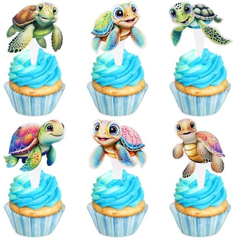 Blumomon 30 Stück Schildkröte Thema Cupcake Topper Geburtstagstorte Topper Unter dem Meer Party Supplies Kuchen Dekoration Ozean Theme Party Birthday Party Dekoration Supplies