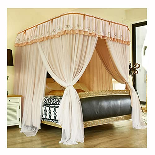 FZZIBQYR Doppelbett-Markise, Moskitonetz, mit U-förmiger Führungsschiene, Bettvorhang, Schlafzimmerdekoration für Einzel-Doppelbett, höhenverstellbar (Farbe: Khaki, Größe: 200 cm)