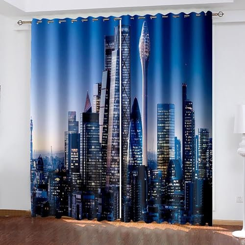 Pechiwuo Modern Vorhänge 3D Drucken Gardinen Wohnzimmer New York Verdunkelungsvorhänge 2er Set, Vorhang Blickdicht Wärmeisolierend Gardine mit Ösen Schlafzimmer Deko 2 x 60 x 150 cm（B X H） B2226