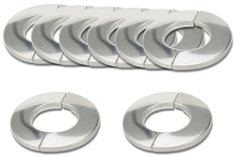 WUSJCOF Lot de 8 rosaces de recouvrement divisées en deux parties en acier inoxydable pour tuyau de chauffage - Couvercle de valve - Argent - Pour robinets, tuyaux (35 mm)