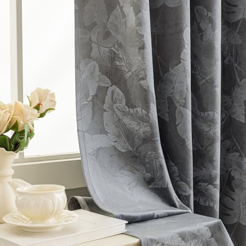 WONGS BEDDING Samtvorhang Grau Vorhang Blickdicht Samt Gardinen mit Ösen, Thermovorhang Vorhänge Verdunkelung 2 Stück 140 x 245 cm (BxH) für Wohnzimmer Schlafzimmer Deko