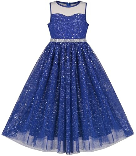 Sunnny Fashion Mädchenkleid mit Glitzertüll für Partys und Hochzeiten | Weihnachten, Hochzeit, Party, Elegant, Satinfutter, Verdeckter Rückenreißverschluss, 110-158