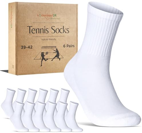 6 Paar Tennissocken Herren 39-42 Weiß Sportsocken Atmungsaktiv Herrensocken Baumwolle Retro Crew Socken (Weiß 39-42)