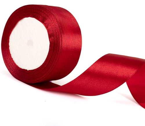 22m x 50mm Wide Dark Red Ribbon Thick Red Christmas Ribbon for Gift Wrapping, 2 inch Thick Burgundy Satin Ribbon for Christmas Tree Present Cake Xmas Gift Wrapping Bow Bouquet Crafts Decorations