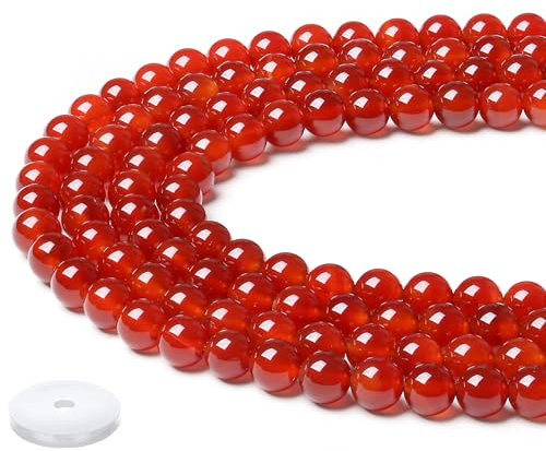 QINJIEJIE Karneol Perlen zum Auffädeln 8mm Edelstein Perlen Zum Basteln 50 Stück Runde Rote Naturstein Beads für Armbänder Erwachsene DIY Halskette Schmuckherstellung